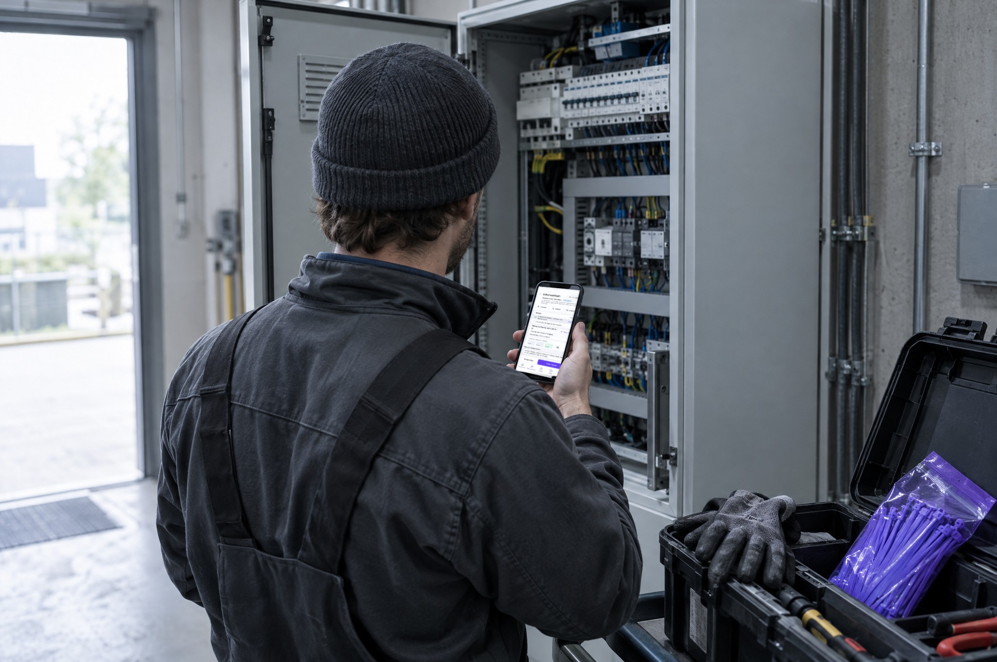 Technicien validant une intervention sur l'application Kordeos